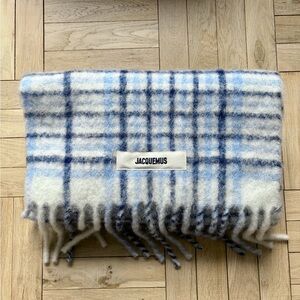 Jacquemus Blue and White Plaid Scarf